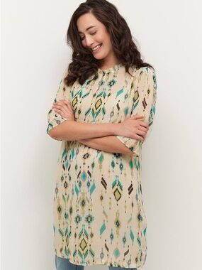 Cream Denmark Cresra Mollie Shirt Dress Size 36 Pale Ethnic Tile